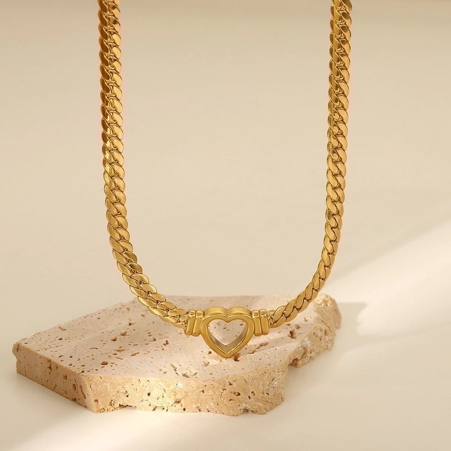 Hollow Heart Stainless Steel, 18K Gold Plated Necklace or Bracelet