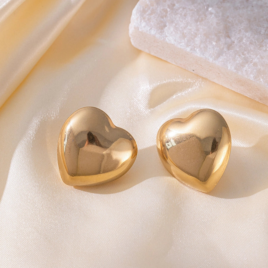 1 Pair Vintage Heart Ear Studs Stainless Steel 18K Gold Plated