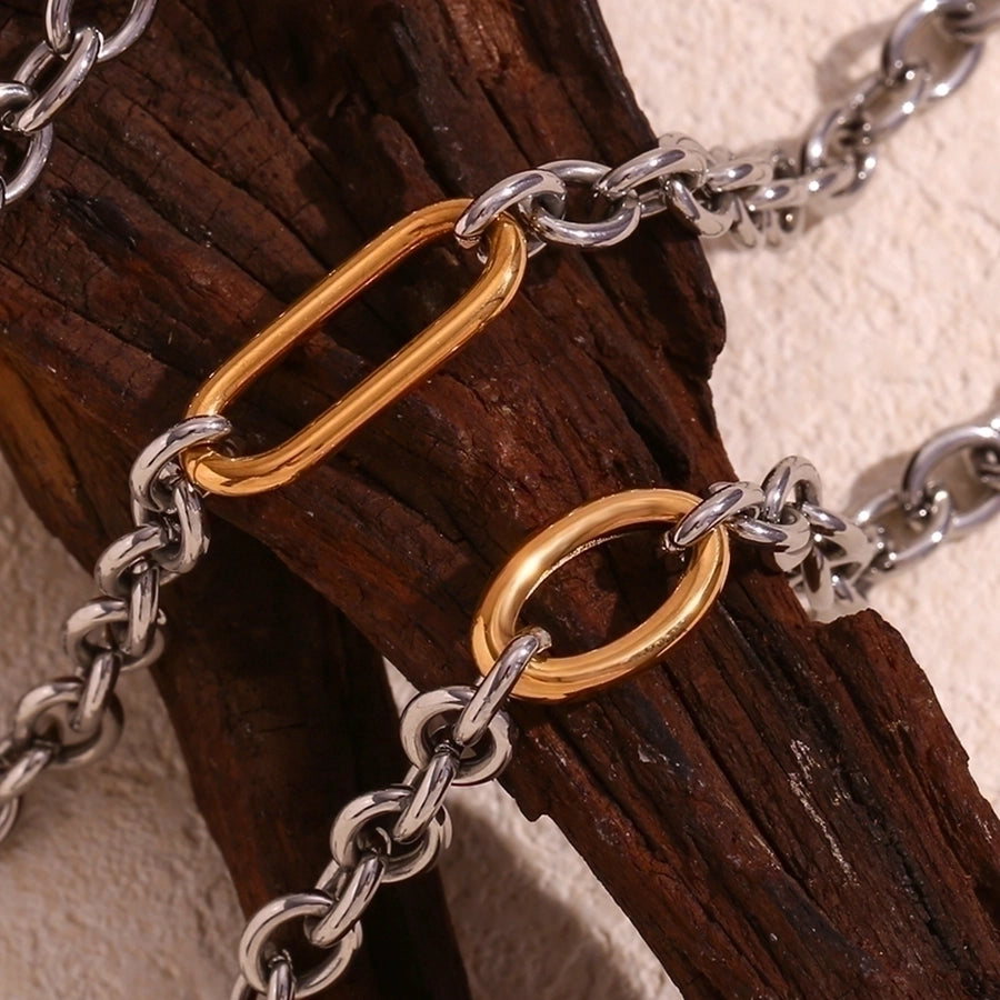 Two Tone O Link Stainless Steel 18K Gold Plated Bracelets Necklace