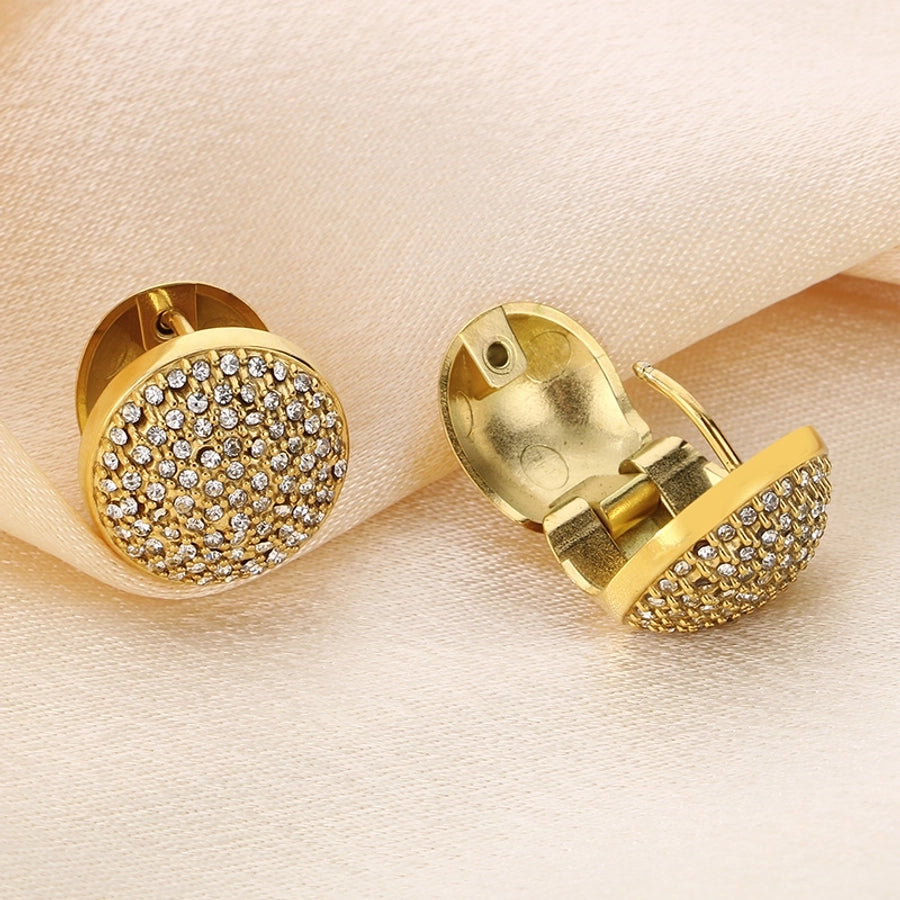 1 Pair Zircon Dial Huggies Stainless Steel, 18K Gold Plated Earrings