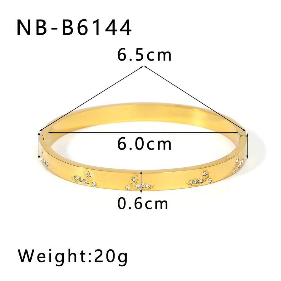 Simply Her Stainless Steel 18K Gold Plated Zircon Bangle