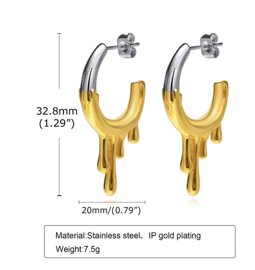 Liquid C Drop Earrings 304 Stainless Steel Titanium Steel 18K Gold Plated