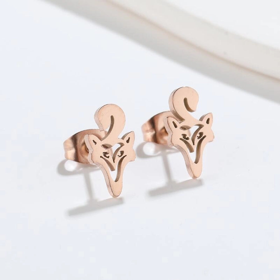 Hollow Animal Stud Earrings Stainless Steel 18K Gold Plated