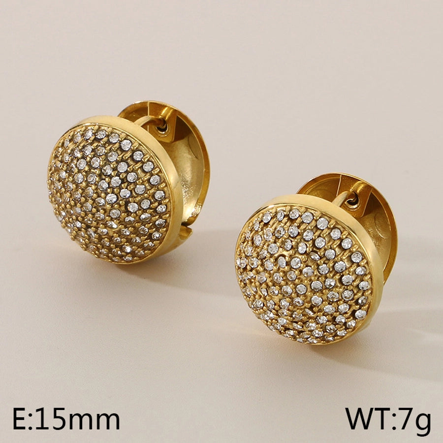 1 Pair Zircon Dial Huggies Stainless Steel, 18K Gold Plated Earrings