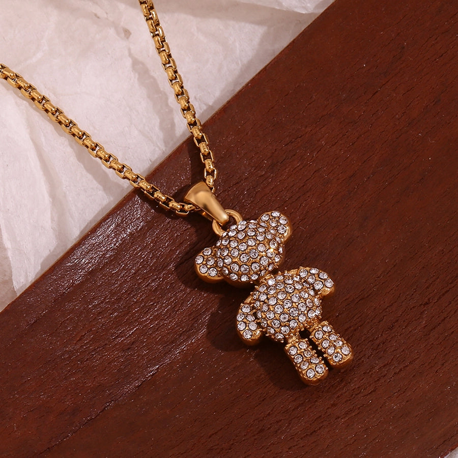 Bear Hugg Stainless Steel Rhinestones 18K Gold Plated Necklace