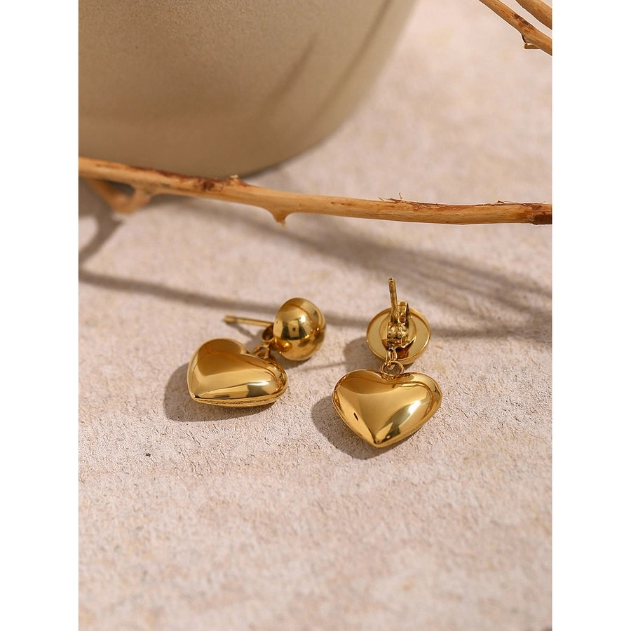 1 Pair Dangle Heart Ball, Stainless Steel 18K Gold Plated Earrings