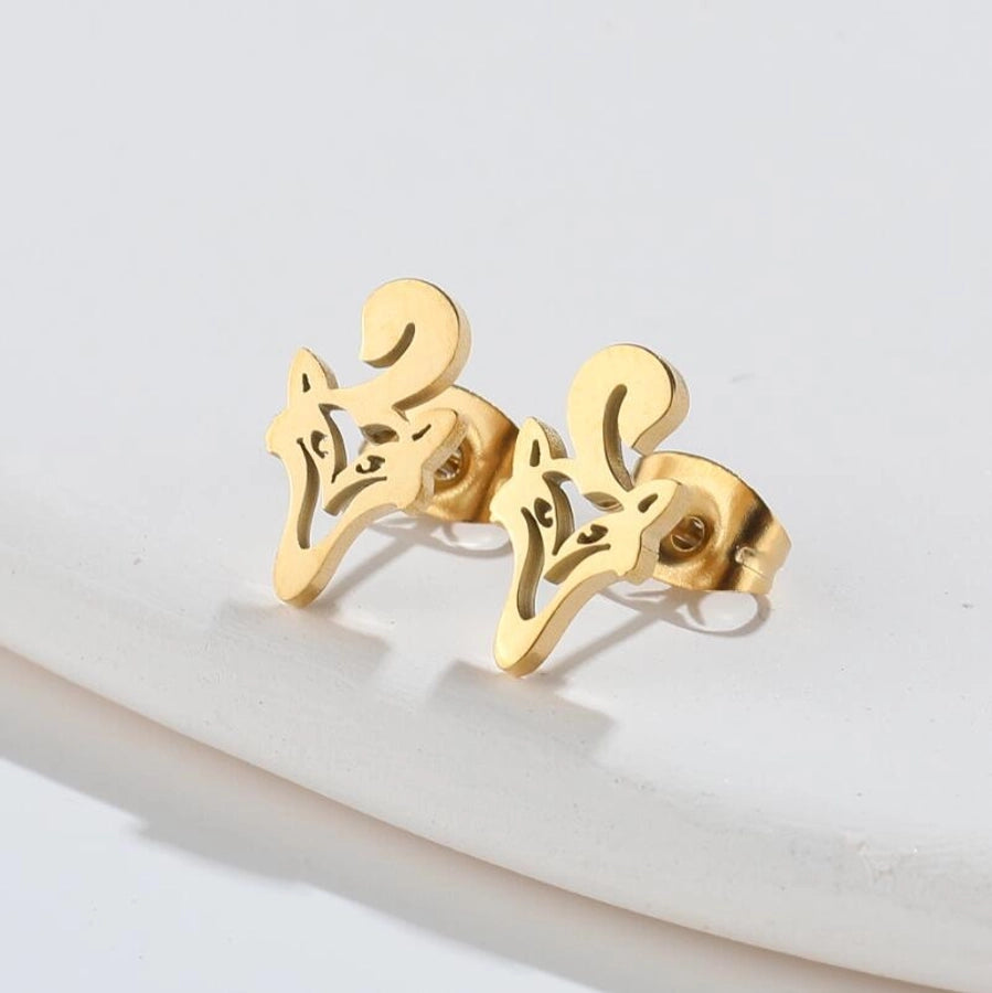 Hollow Animal Stud Earrings Stainless Steel 18K Gold Plated