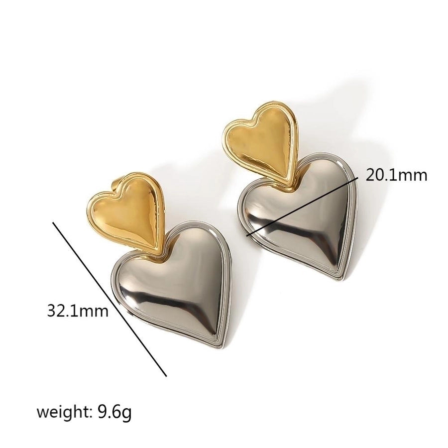 1 Pair Double Heart Stainless Steel Drop Earrings