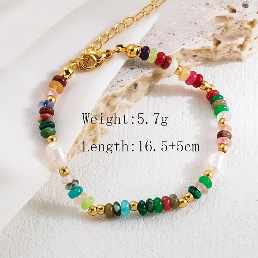 Colorful Arm Candy Bracelet Stainless Steel Natural Pearl Natural Stone