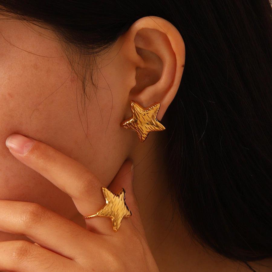 She's a Star Stainless Steel 18K Gold Plated Earrings, Ring