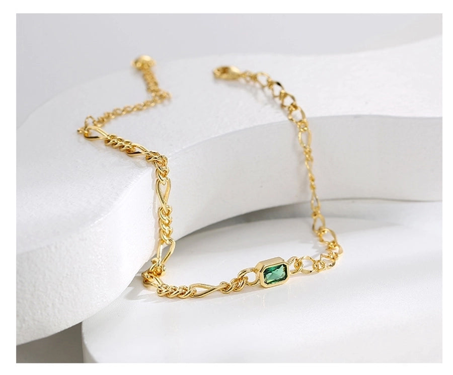 Bracelet de cheville plaqué or 18 carats avec zircon vert 