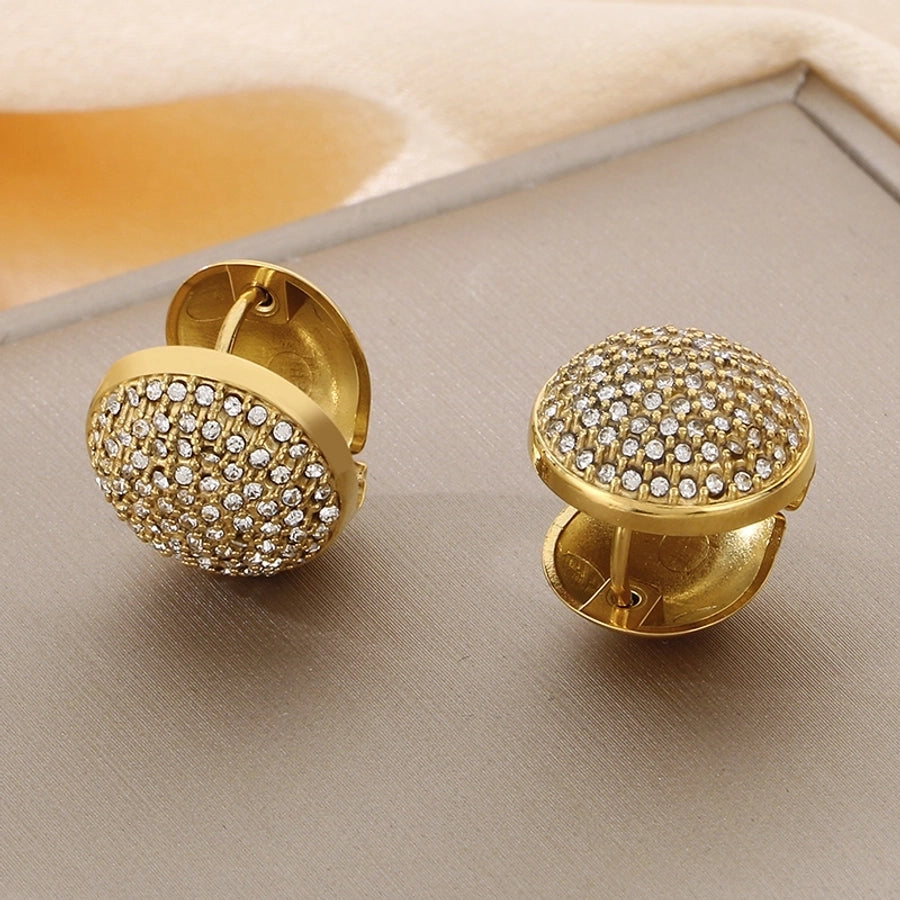 1 Pair Zircon Dial Huggies Stainless Steel, 18K Gold Plated Earrings