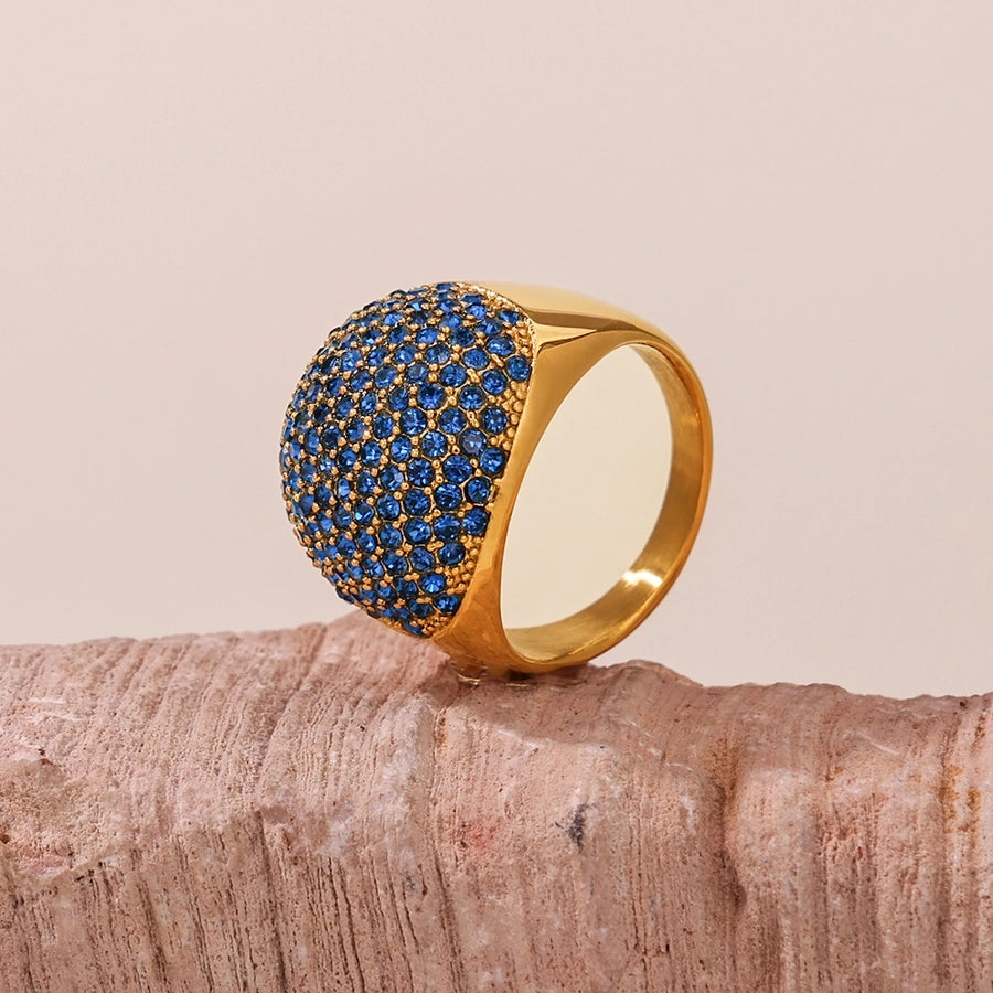 Dome Titanium Steel Zircon Ring - 18K Gold Plated