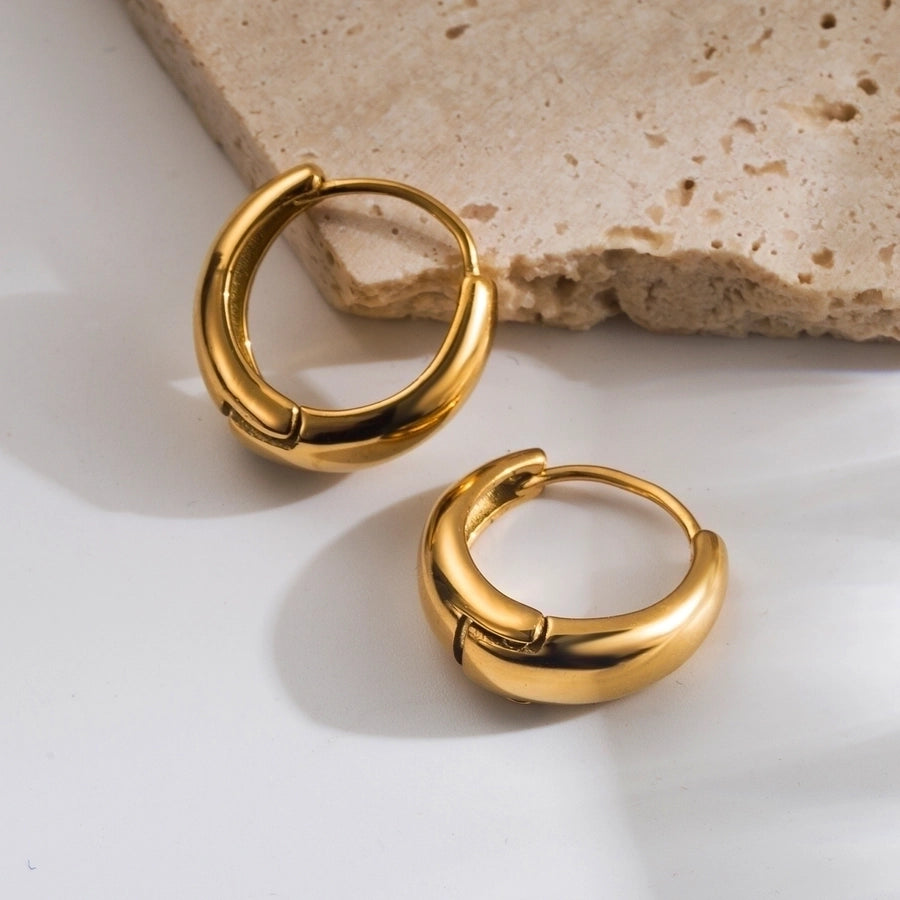 1 Pair Classic Doll Solid Color Stainless Steel 18K Gold Plated Hoop Earrings