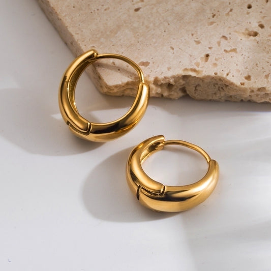 1 Pair Classic Doll Solid Color Stainless Steel 18K Gold Plated Hoop Earrings