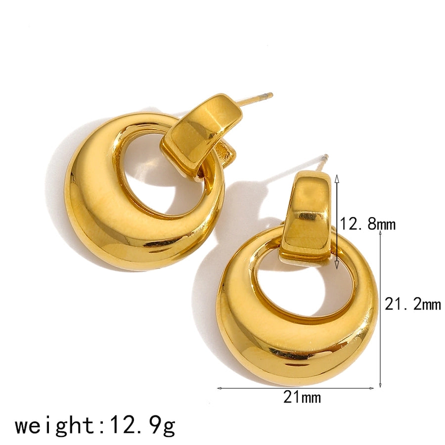 1 paire de boucles d'oreilles de style décontracté en forme géométrique, en acier inoxydable plaqué or 18 carats 