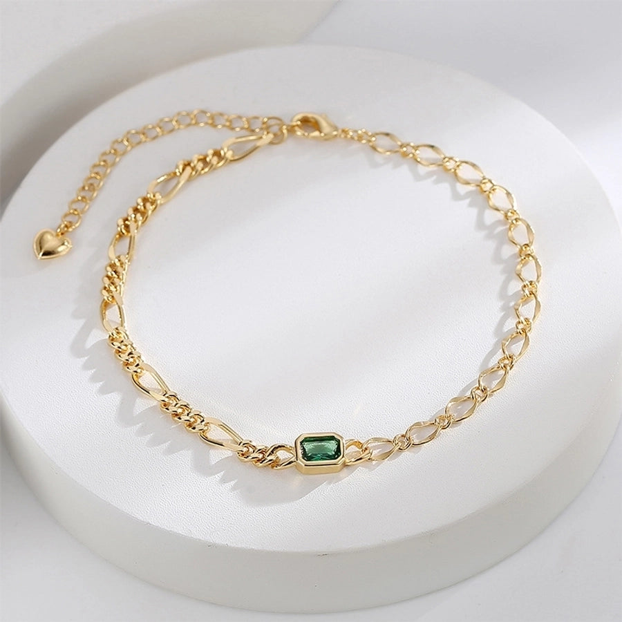 Bracelet de cheville plaqué or 18 carats avec zircon vert 