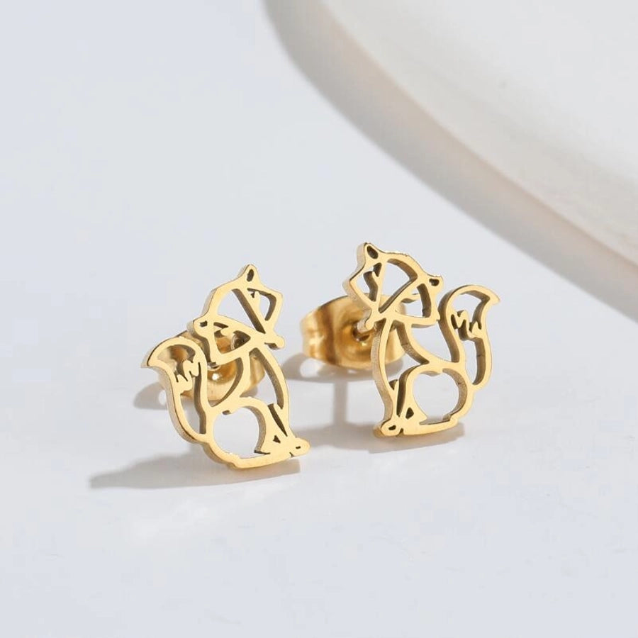 Hollow Animal Stud Earrings Stainless Steel 18K Gold Plated