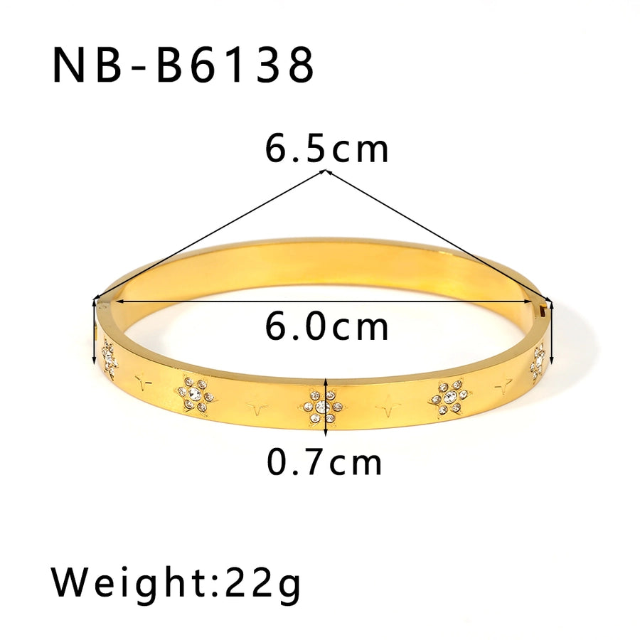 Simply Her Stainless Steel 18K Gold Plated Zircon Bangle