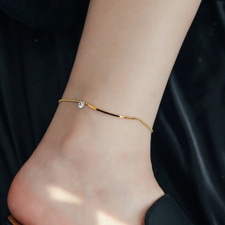 Simply Elegant Bar Anklet Stainless Steel Zircon Gold Plated