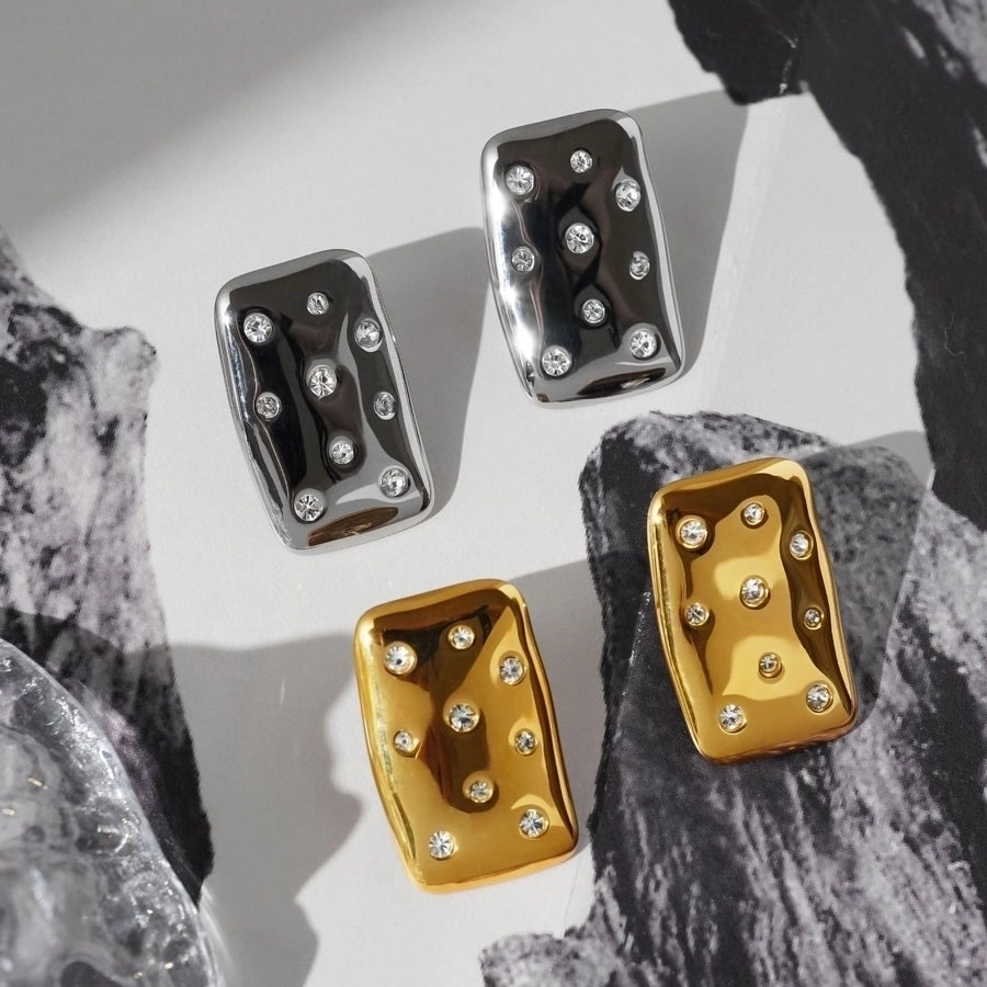 HER- Zircon Square Stainless Steel, 18K Gold Plated Studs