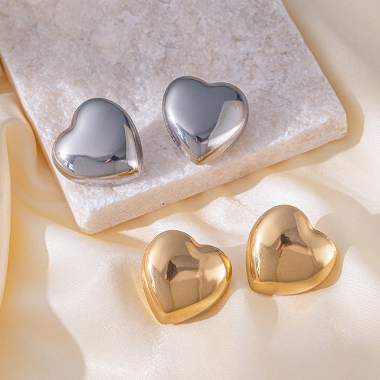 1 Pair Vintage Heart Ear Studs Stainless Steel 18K Gold Plated