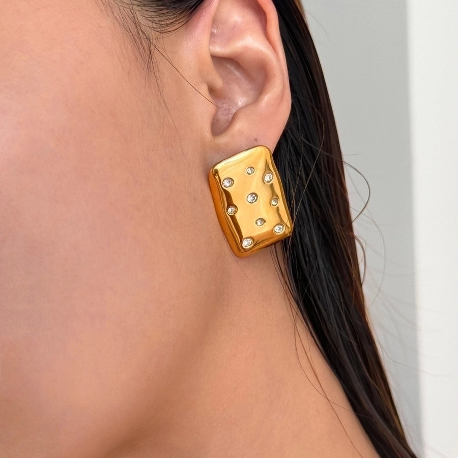 HER- Zircon Square Stainless Steel, 18K Gold Plated Studs