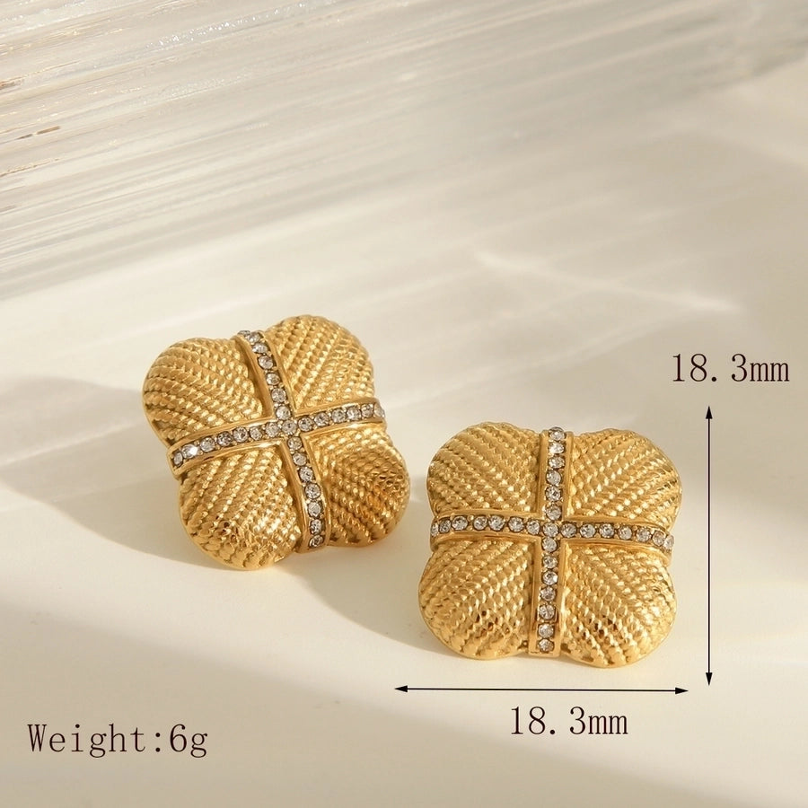 1 Pair Elegant Square Zircon 18K Gold Plated Ear Studs