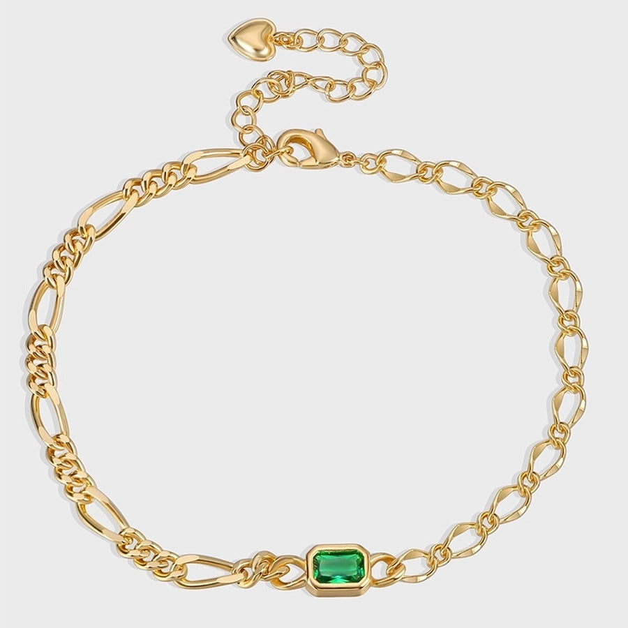 Bracelet de cheville plaqué or 18 carats avec zircon vert 