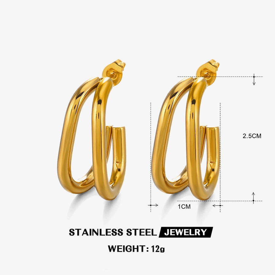 1 Pair Classy Style Stainless Steel 18K Gold Plated Earrings