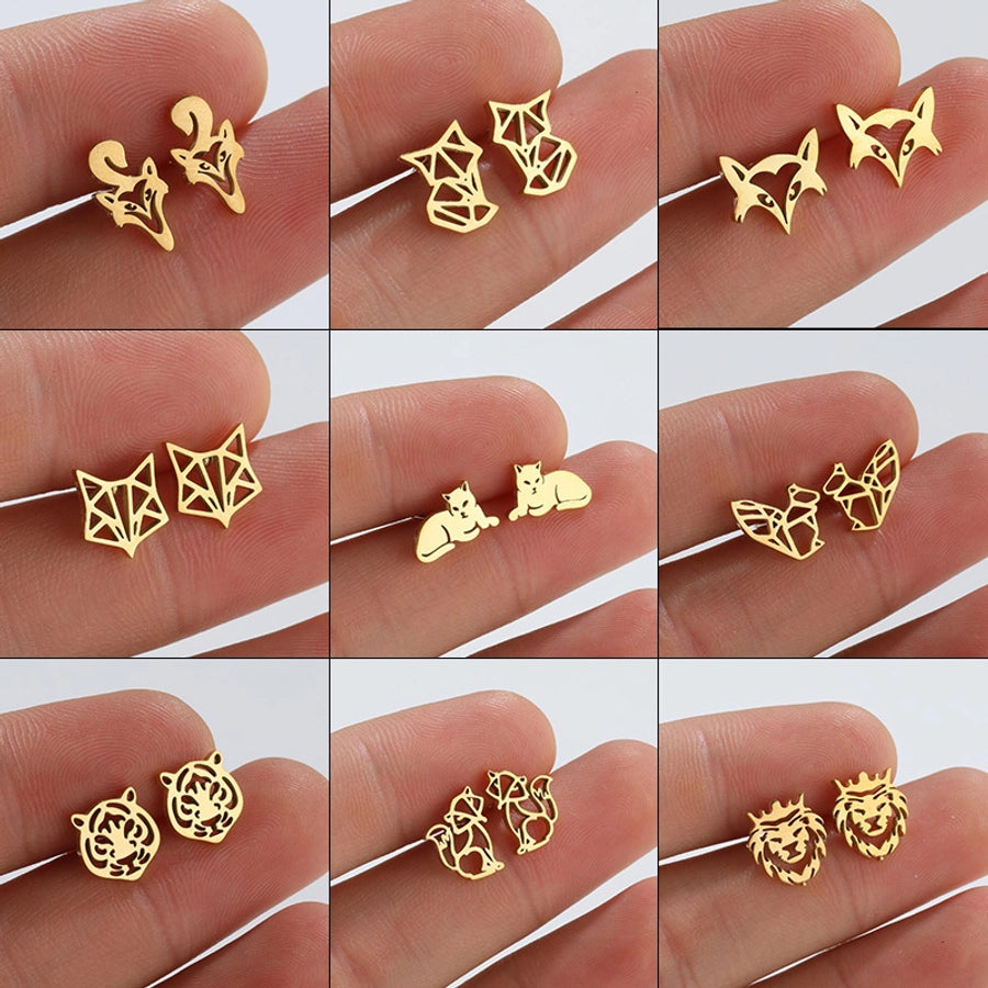 Hollow Animal Stud Earrings Stainless Steel 18K Gold Plated