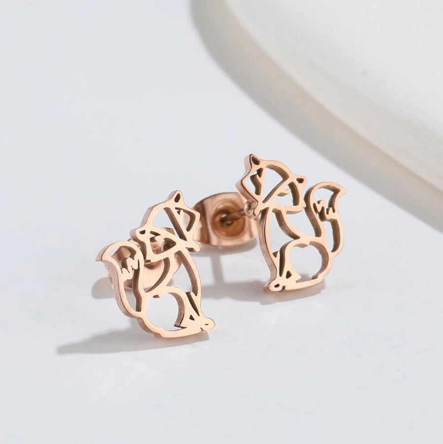 Hollow Animal Stud Earrings Stainless Steel 18K Gold Plated