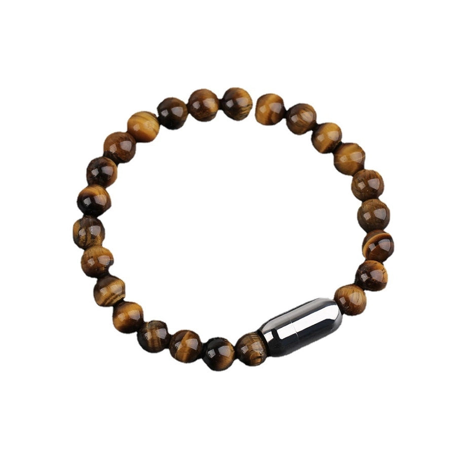 Men's Magnet Round Stainless-Steel Natural Stone Beaded Bracelet