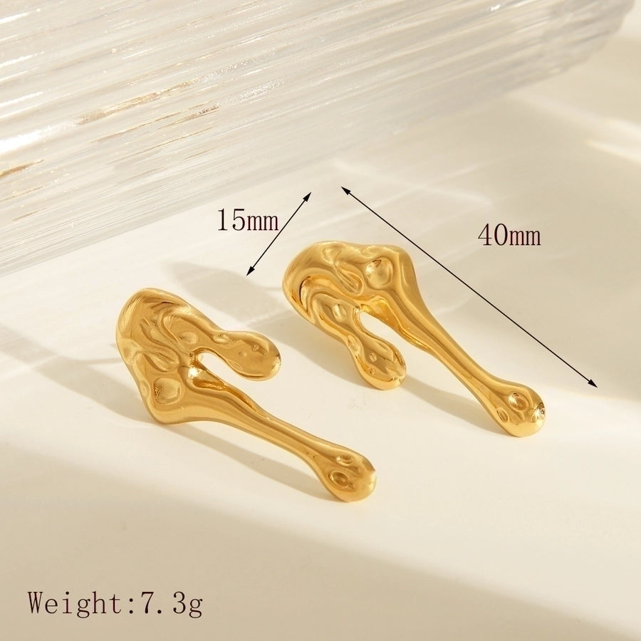 Liquid Drop Stainless Steel 18K Gold Plated Ear Studs