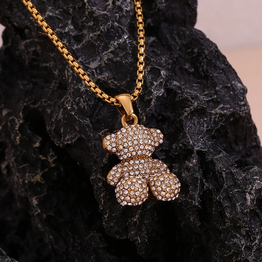 Bear Hugg Stainless Steel Rhinestones 18K Gold Plated Necklace