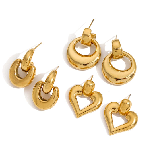 1 Pair Casual Style Geometric Shape, Stainless Steel 18K Gold Plated Earrings