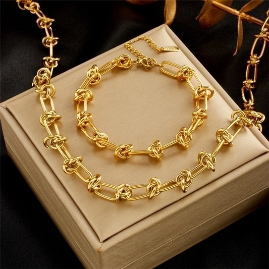 Knotted Stainless-Steel, Gold-Plated Bracelet Necklace