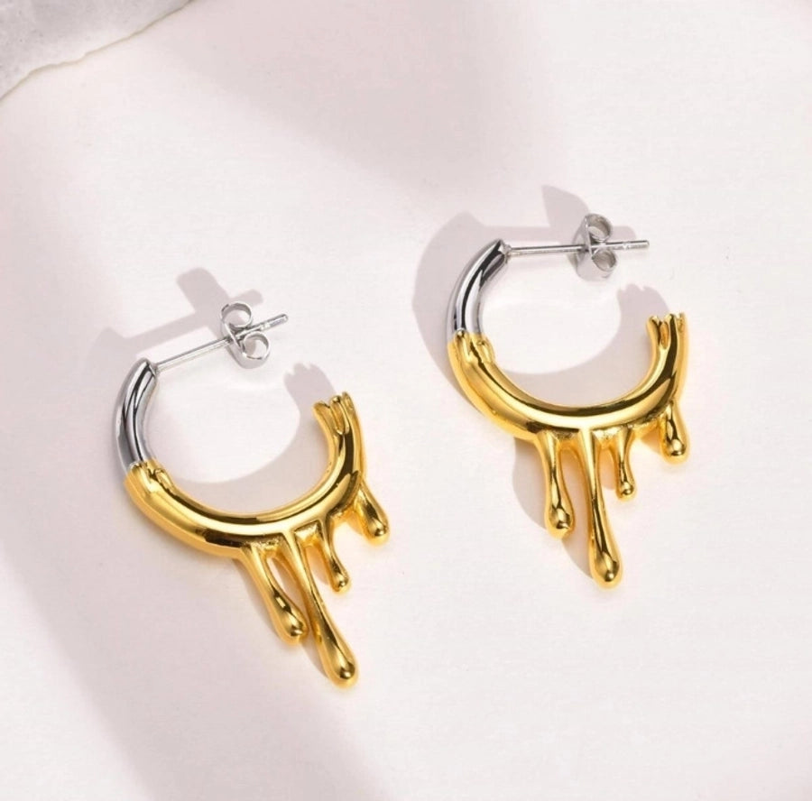 Liquid C Drop Earrings 304 Stainless Steel Titanium Steel 18K Gold Plated