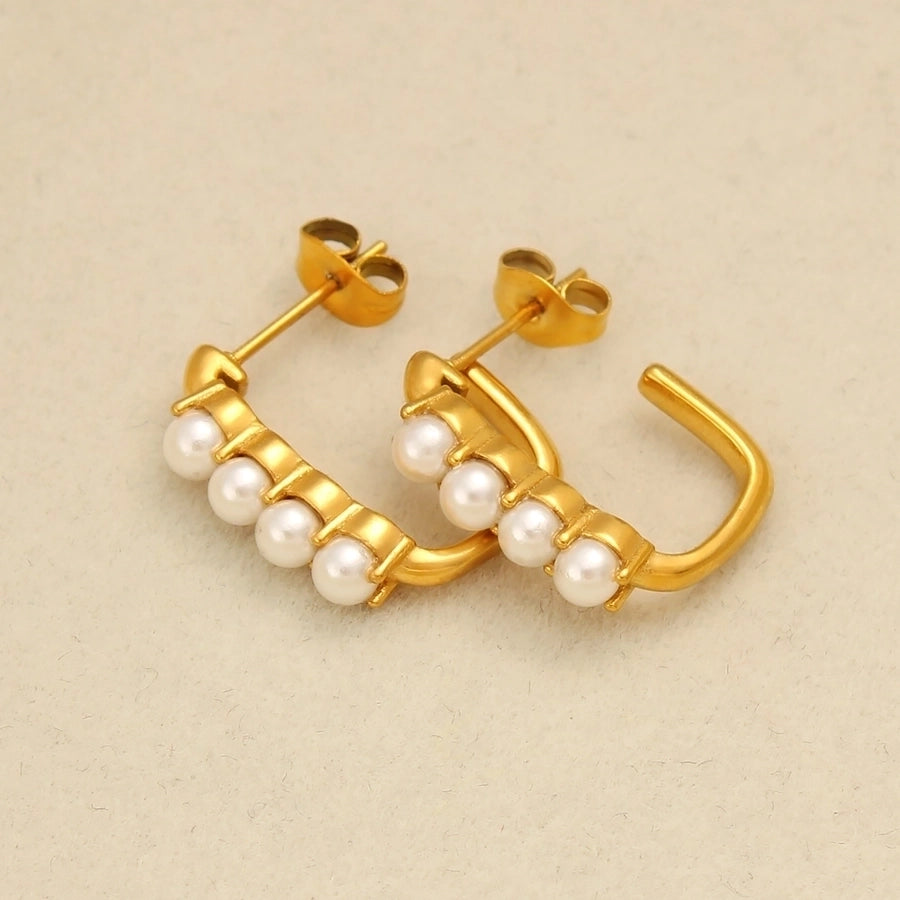 1 paire de boucles d'oreilles Pearly Girlie en acier inoxydable et verre plaqué or 18 carats 