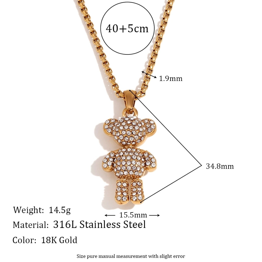 Bear Hugg Stainless Steel Rhinestones 18K Gold Plated Necklace