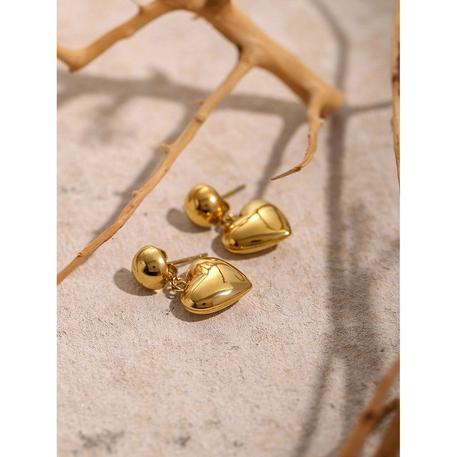 1 Pair Dangle Heart Ball, Stainless Steel 18K Gold Plated Earrings