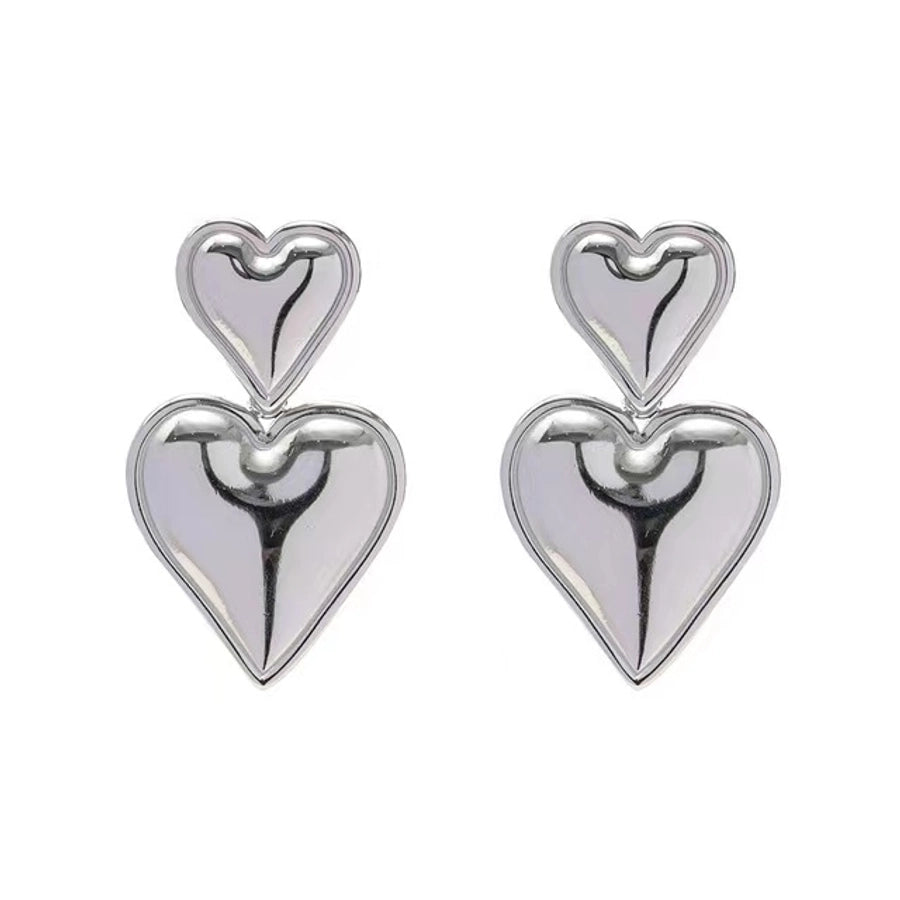 1 Pair Double Heart Stainless Steel Drop Earrings