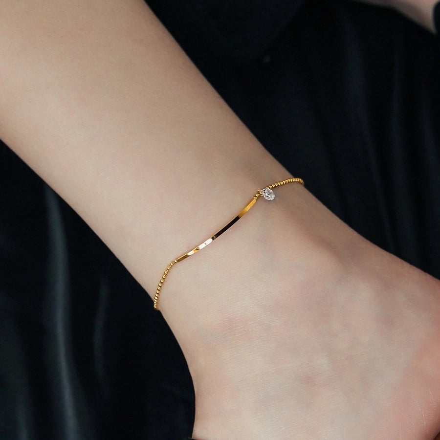 Simply Elegant Bar Anklet Stainless Steel Zircon Gold Plated