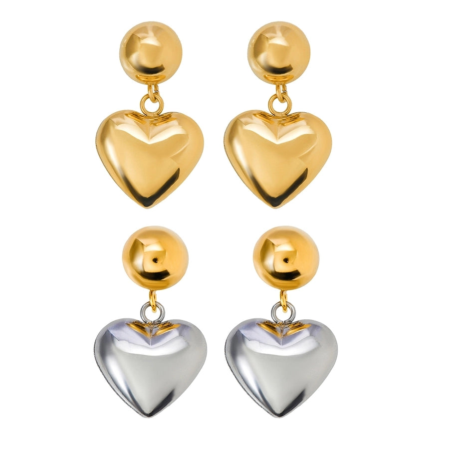 1 Pair Dangle Heart Ball, Stainless Steel 18K Gold Plated Earrings