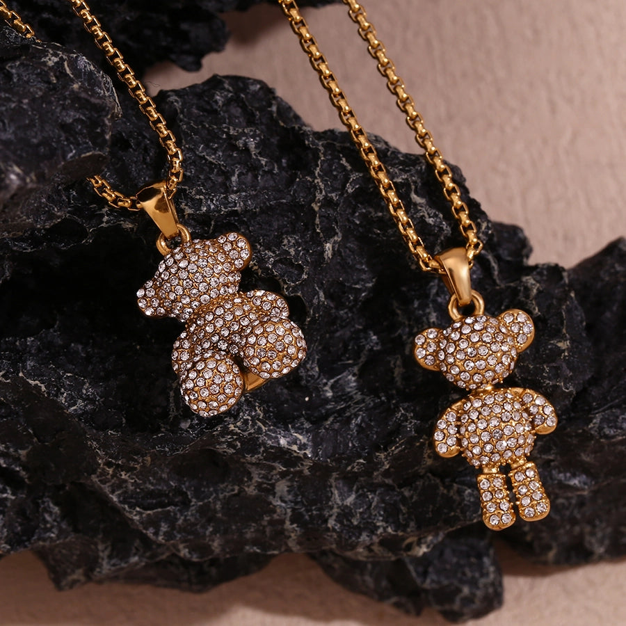 Bear Hugg Stainless Steel Rhinestones 18K Gold Plated Necklace